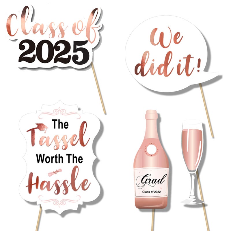 Konsait Rose Gold Graduation Photo Booth Props Party Supplies Graduation Photo Props Class of 2025 Grad Decor with Sticks, Class Decorations Graduation Party Favors Decor Accessories(39Count) - Image 3
